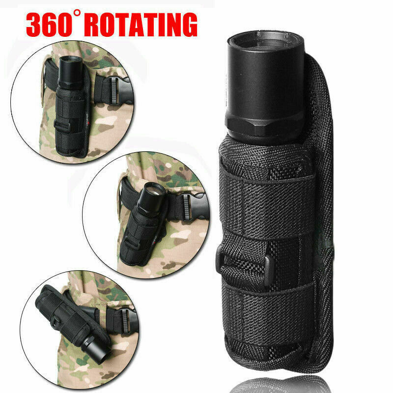 LED Flashlight Holder Carry Belt Pouch Nylon Holster Torch 360 Degrees Rotatable