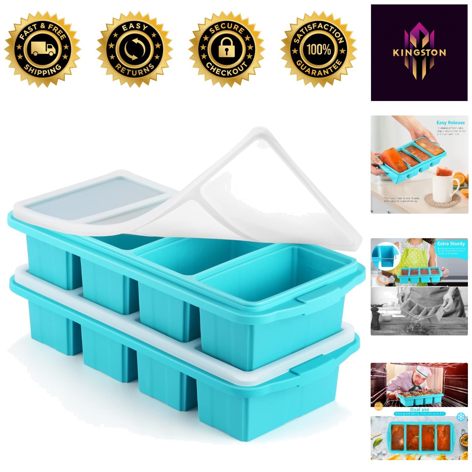 2-Pack Silicone Freezer Food Molds with Airtight Lids – Perfect Portioning 1 Cup