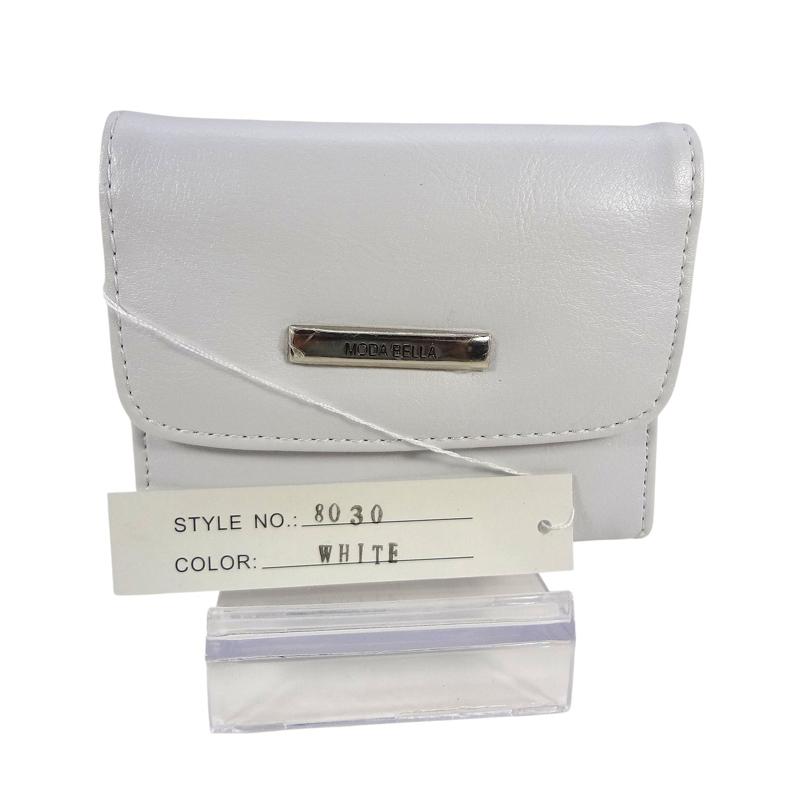 NWT Moda Bella White Small Tri Fold Wallet Snap Closure Coin Pocket Card Slot