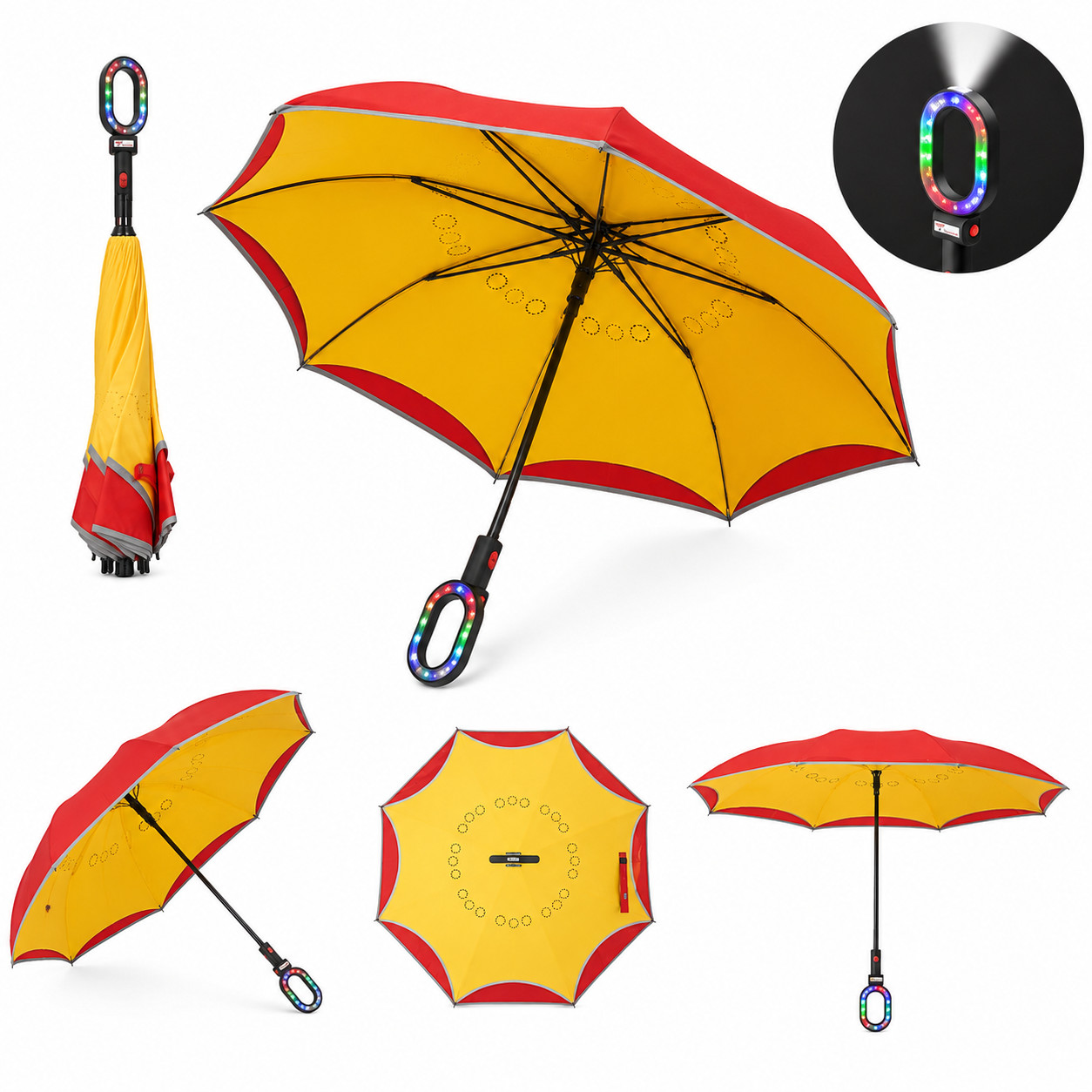 Multibreller Emergency LED Safety Umbrella Reverse Folding Reflective Flashlight
