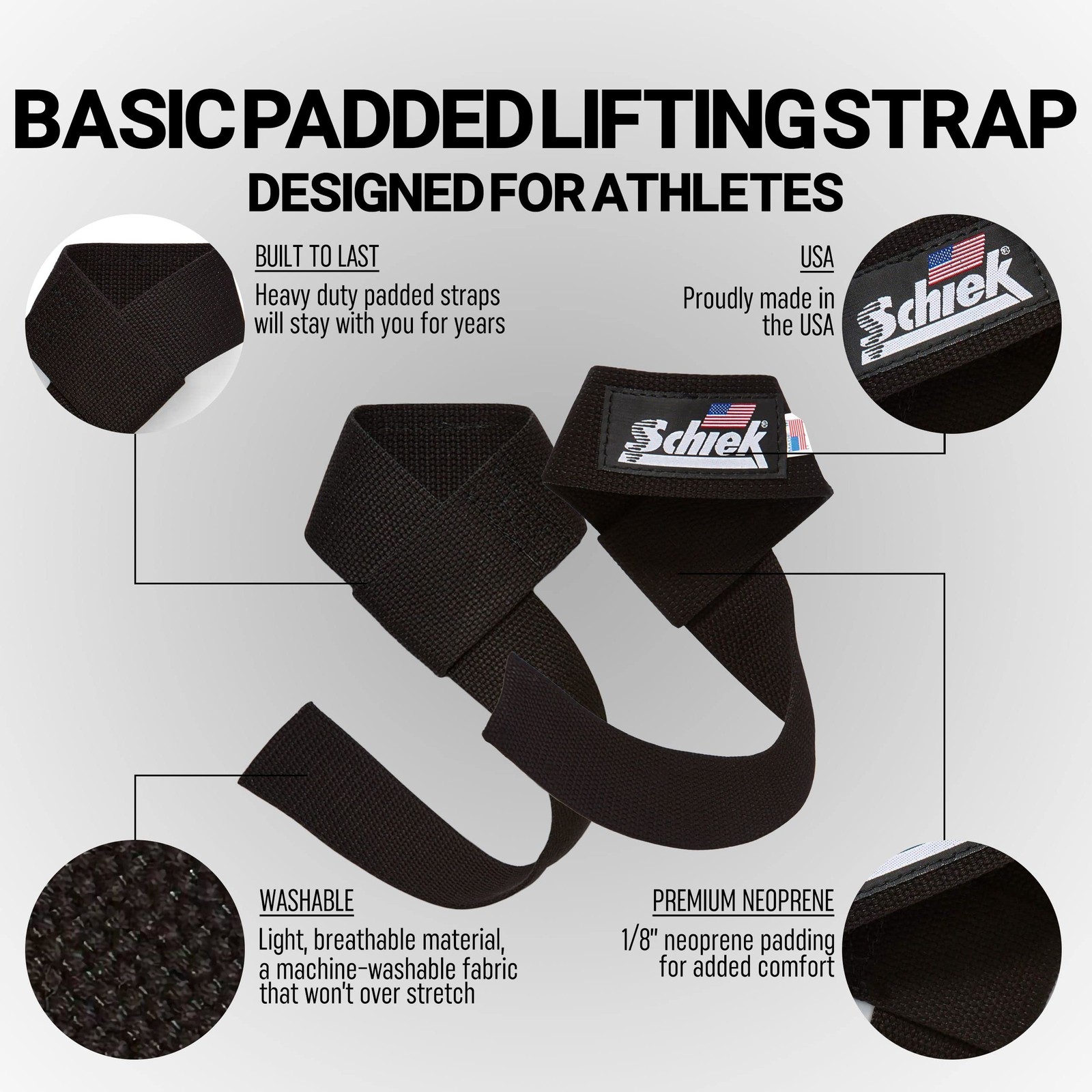 Schiek Sports Model 1000-BPS Basic 20 Padded Lifting Straps - Black