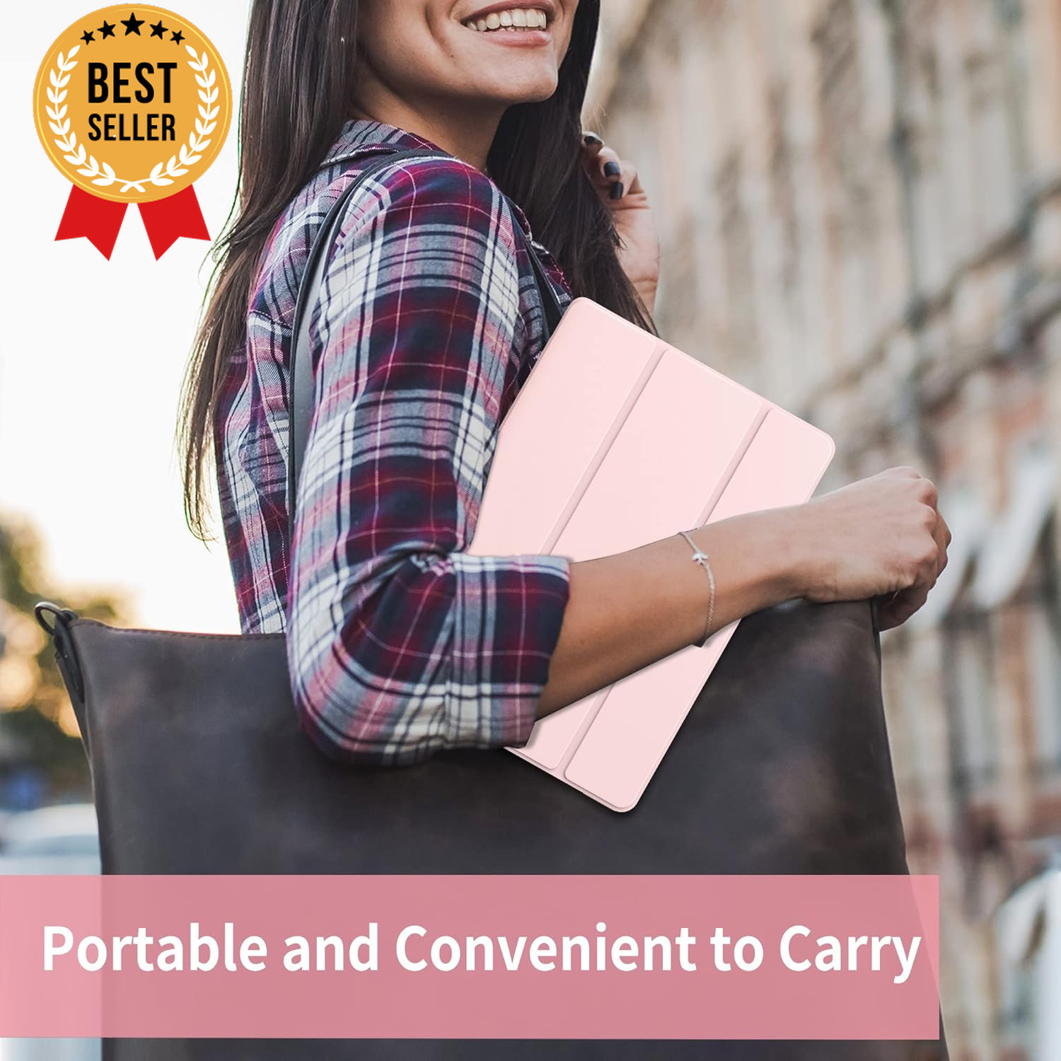 IPad 9th/8th/7th Gen Case – Slim Trifold Stand, Auto Wake/Sleep, Pink