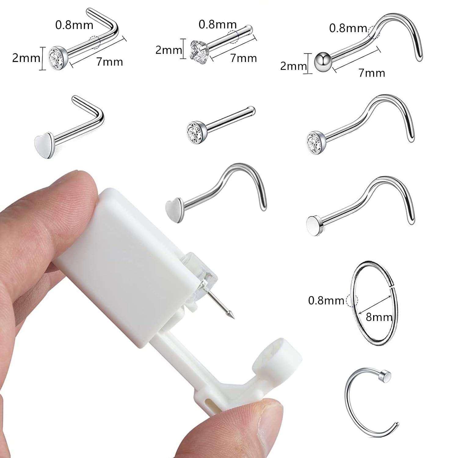 Nose Piercing Kit Self Piercing Gun with 10 Pcs Nose Studs Disposable Piercing