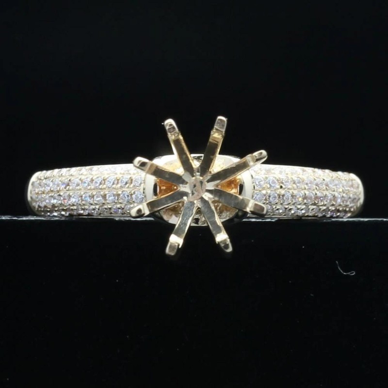 7mm Round Shape Semi Mount Ring Classic Solitaire With Pave Wedding Band Ring