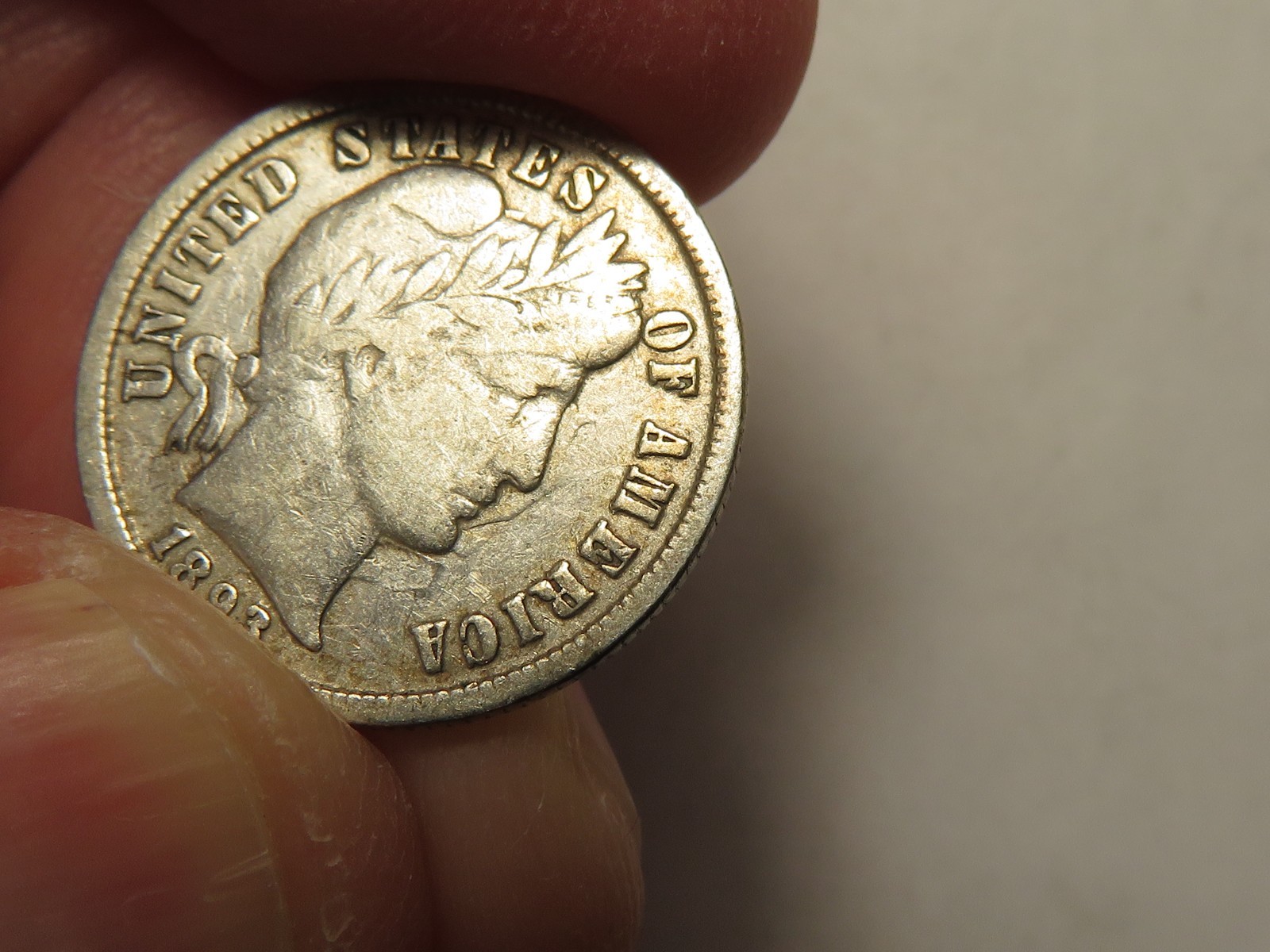 1893-P Barber Dime Grading VF, Cleaned
