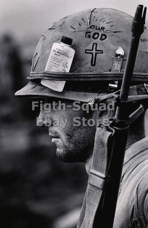 WW2 Picture Photo Our God helmet with a rifle in Vietnam 6143