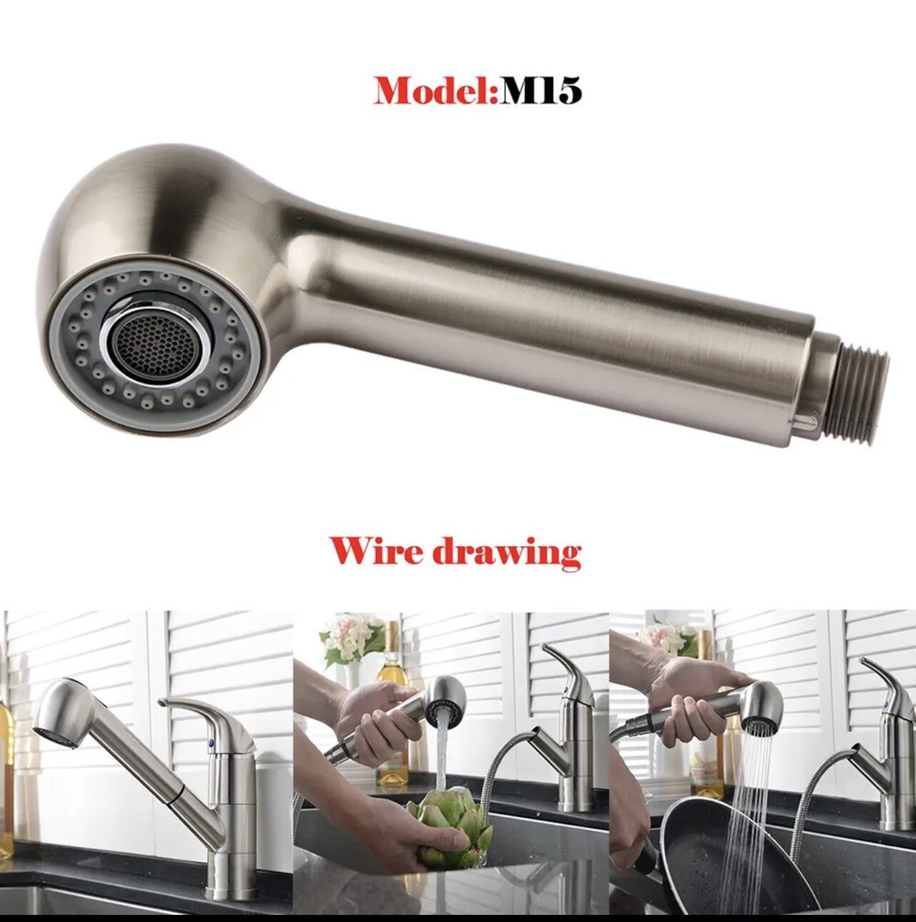 Kitchen Replacement Sprayer, Pull Out Spray Head for Kitchen Nickel Brushed