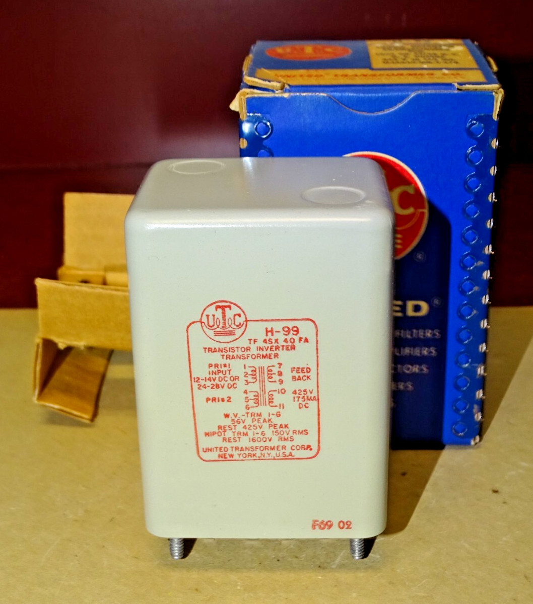 UTC Type H-99 Transistor Inverter Transformer, 12-28 V Primary, 425 V 175mA Sec
