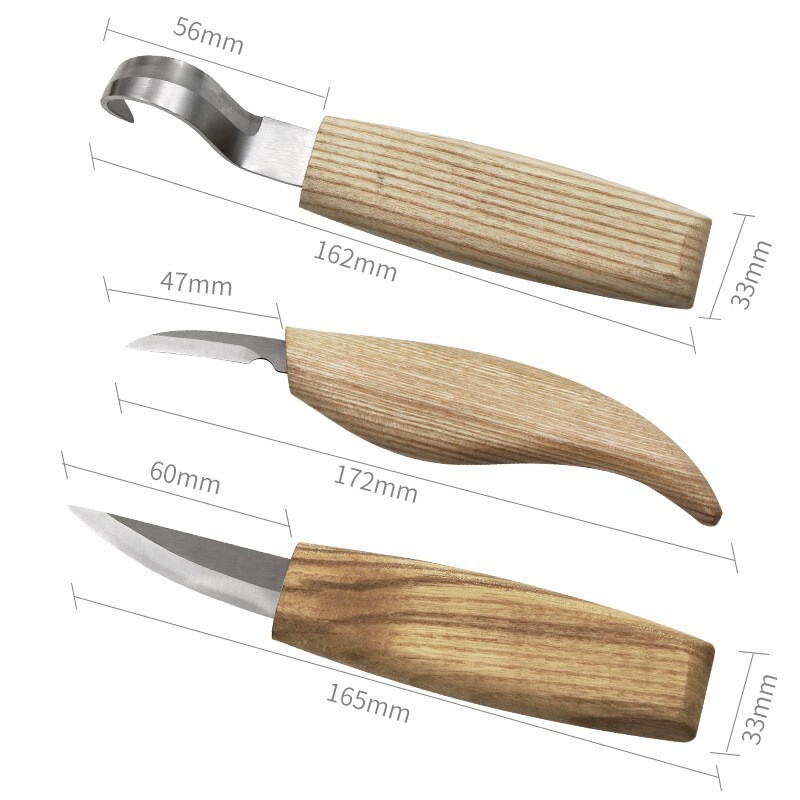 3Pcs Wood Carving Knife Cutter Whittling Hook Kit 155mm DIY Craft Hand Tools Set