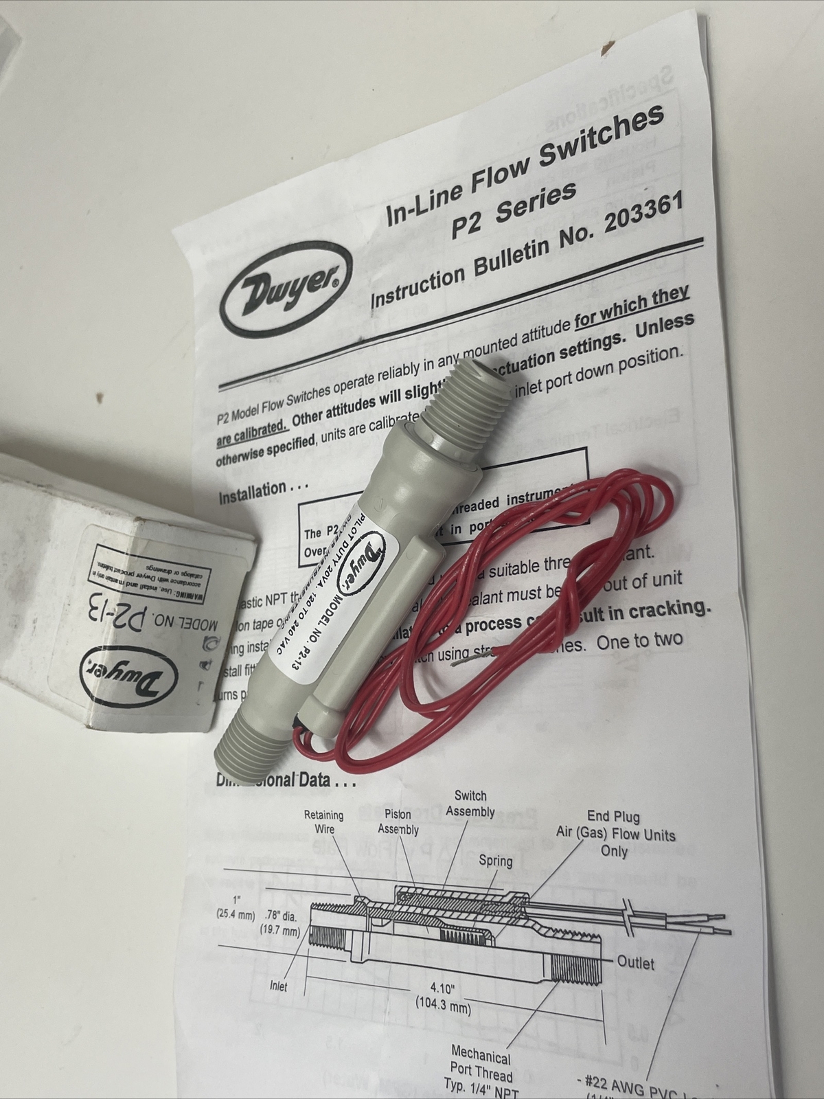 Inline flow switch Dwyer P2-13