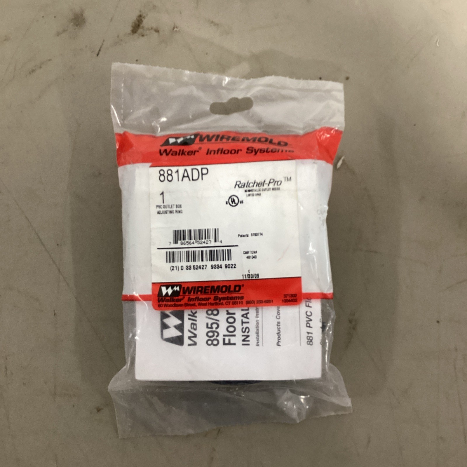 WIREMOLD 881ADP ADJUSTABLE LEVELING RING FOR RATCHET-PRO 881 SERIES, BLACK New