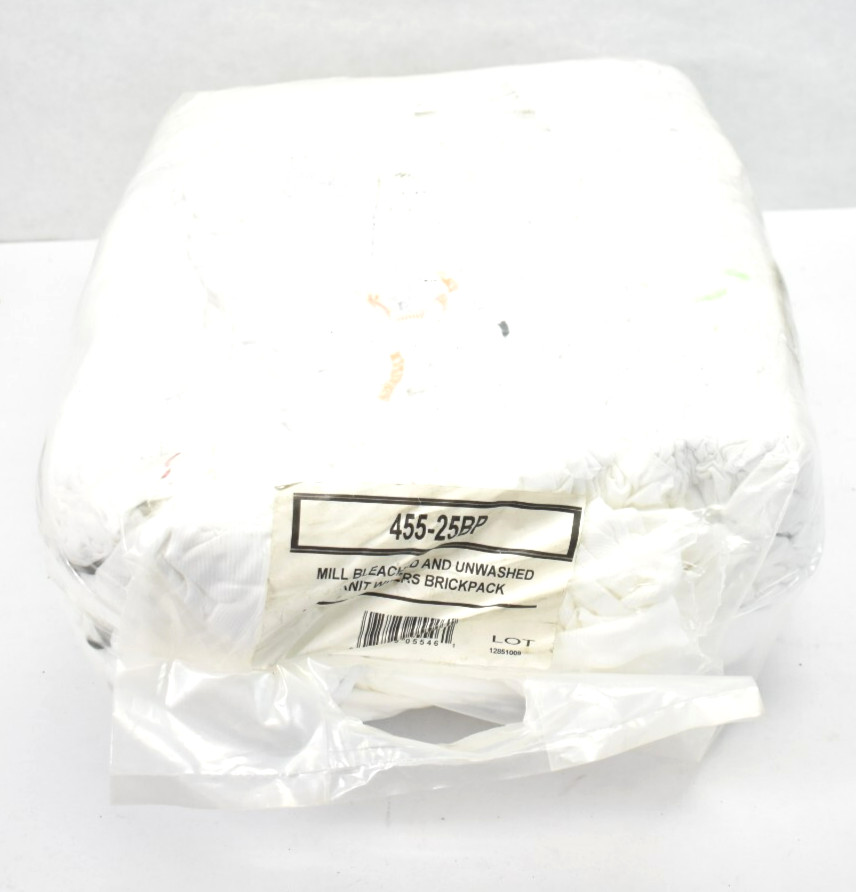 Hospeco 25lbs Polybag New Bleached T Shirt Rag White Brickpack Unwashed 455-25BP