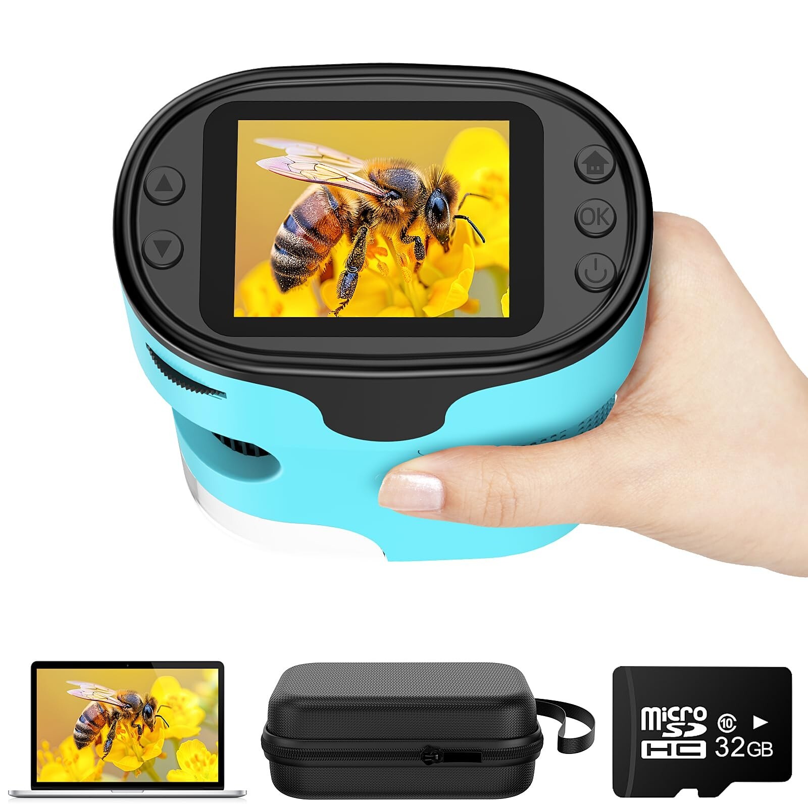 1000X Pocket Microscope for Kids - 4K 2.0" Screen, Digital Mini Scope with Sl...