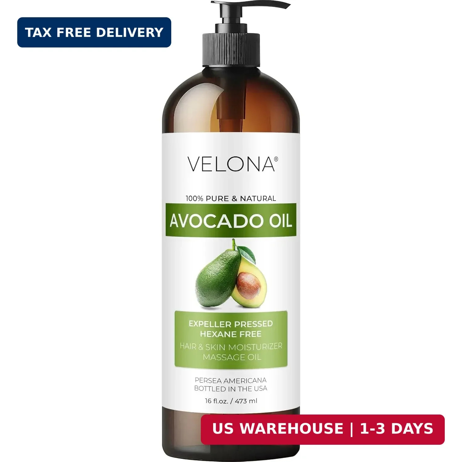 velona Avocado Oil 16 Fl Oz | 100% Pure and Natural Carrier Oil | Expeller-Press