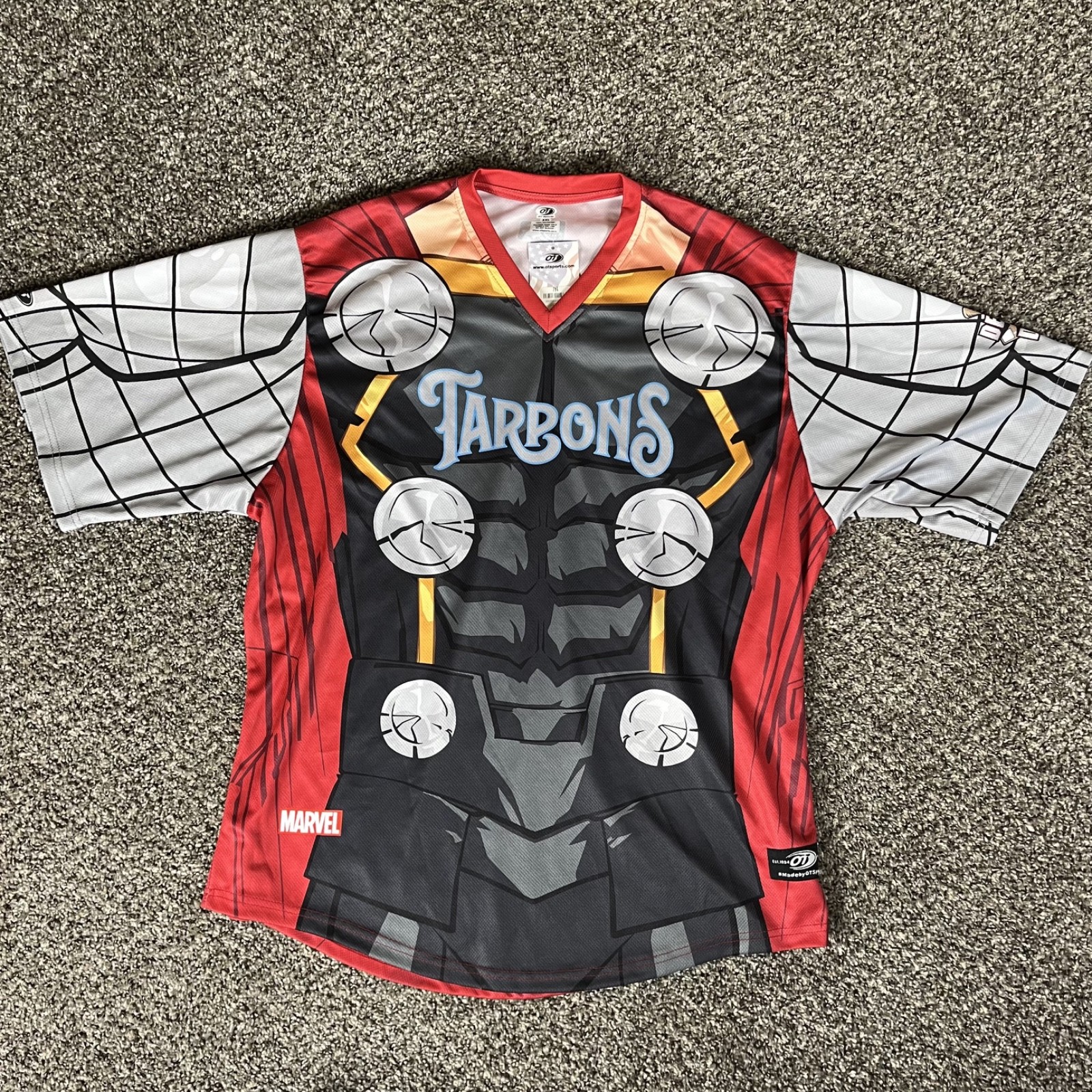 Tampa Tarpons 2XL Marvel Defenders of the Diamond Baseball Jersey Blue New