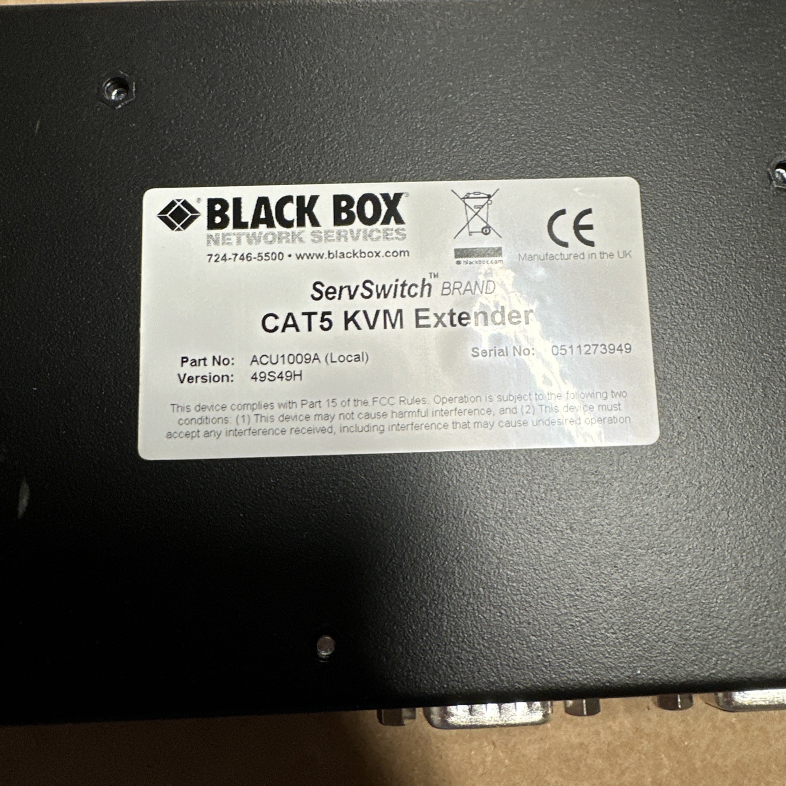 Black Box Network Services CAT5 KVM Extender ACU1009A LOCAL.