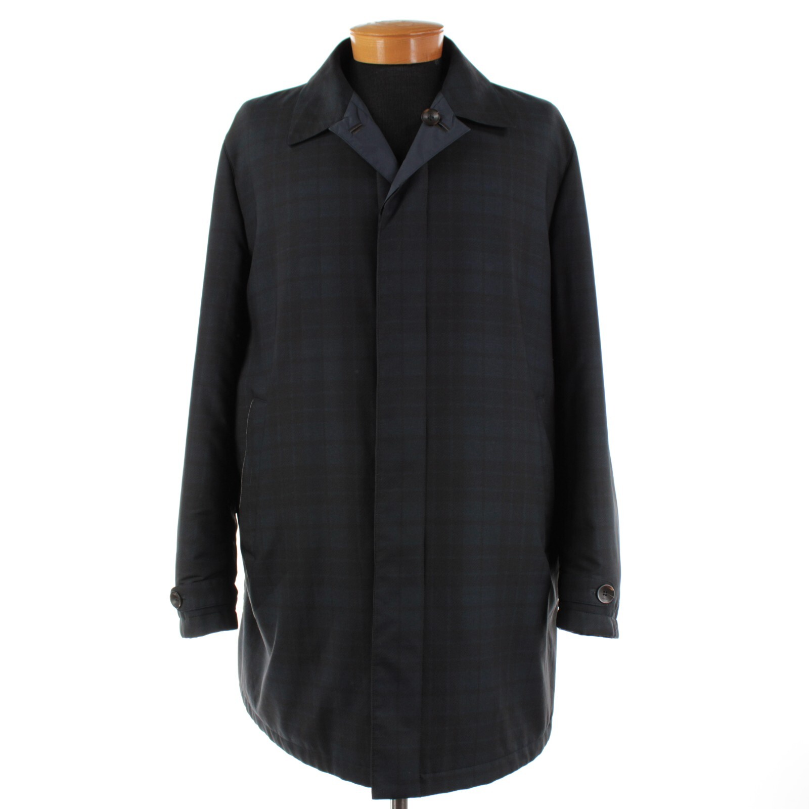 Canali Polyester Reversible Button Front Jacket Size 58 (3XL US) In Blue / Plaid