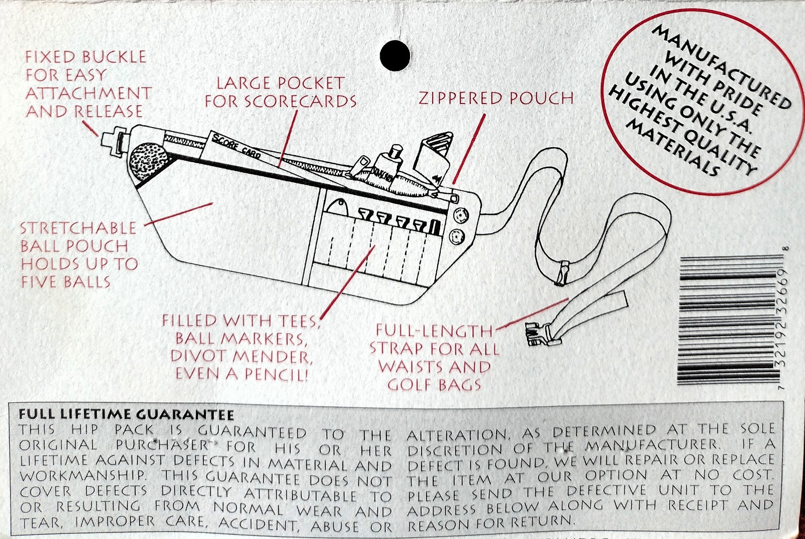 Caddy Pack - Golfer's Hip pack: includes spotters, tees, pencil and divot tool