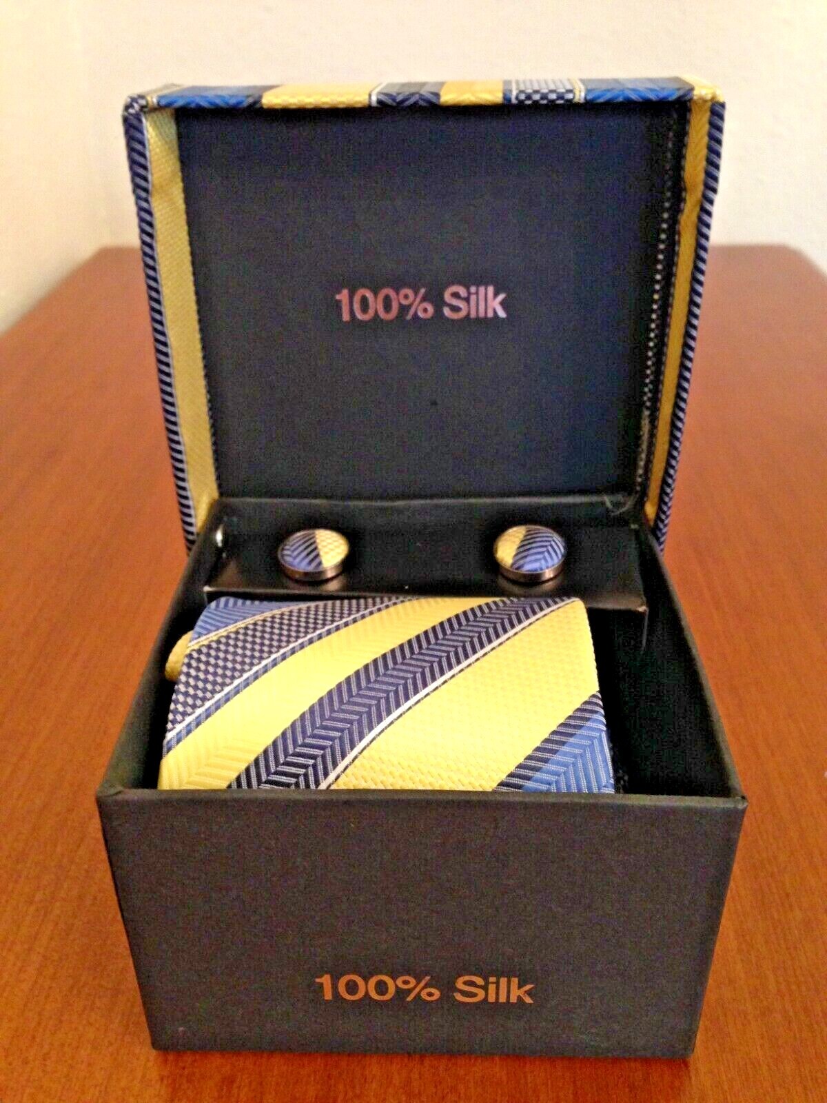 NEW, Men’s 100% Silk Tie, Handkerchief, And Cufflinks Gift Set Includes Gift Box