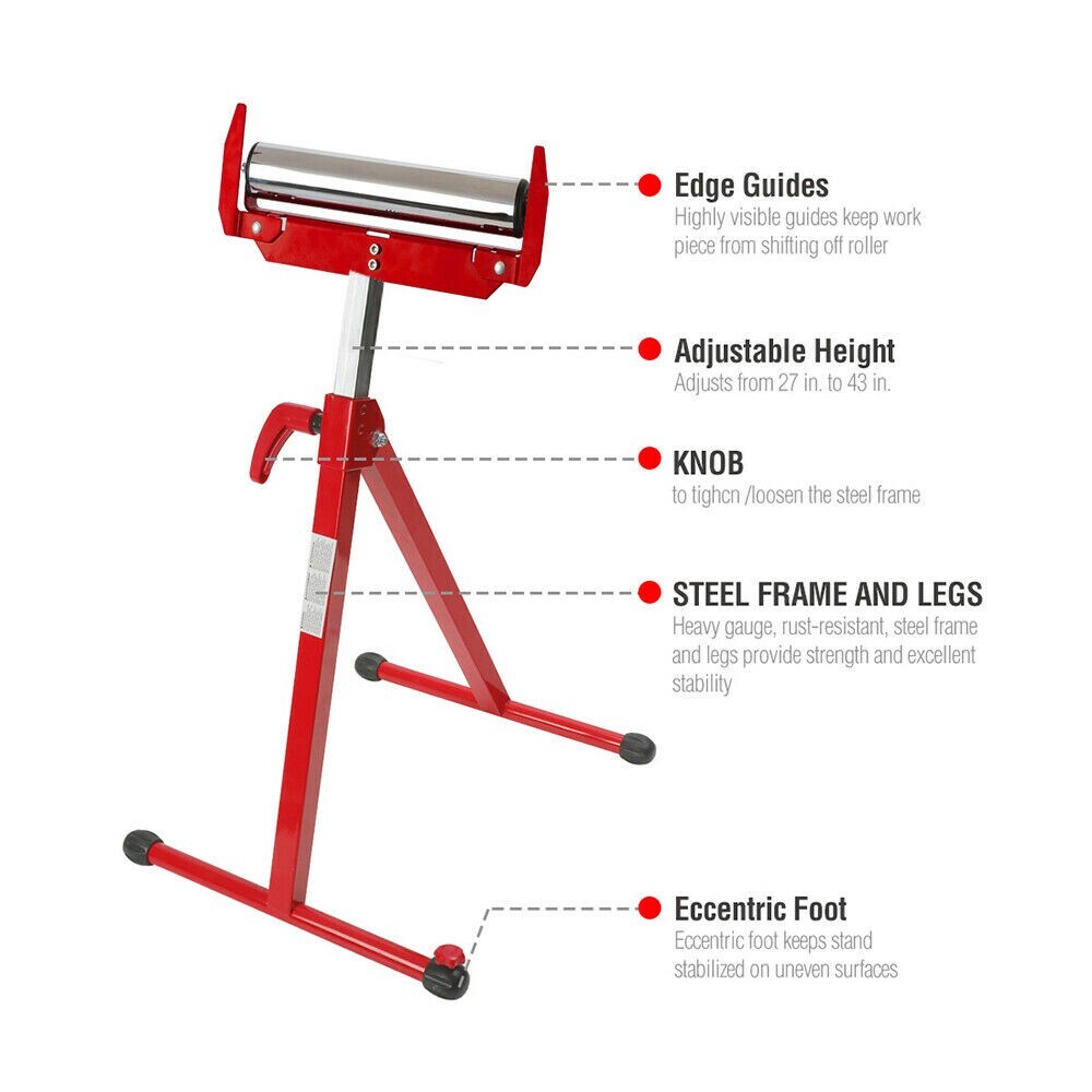 WORKPRO Heavy Duty Folding Roller Stand Height Adjustable 250LB Load Capacity US