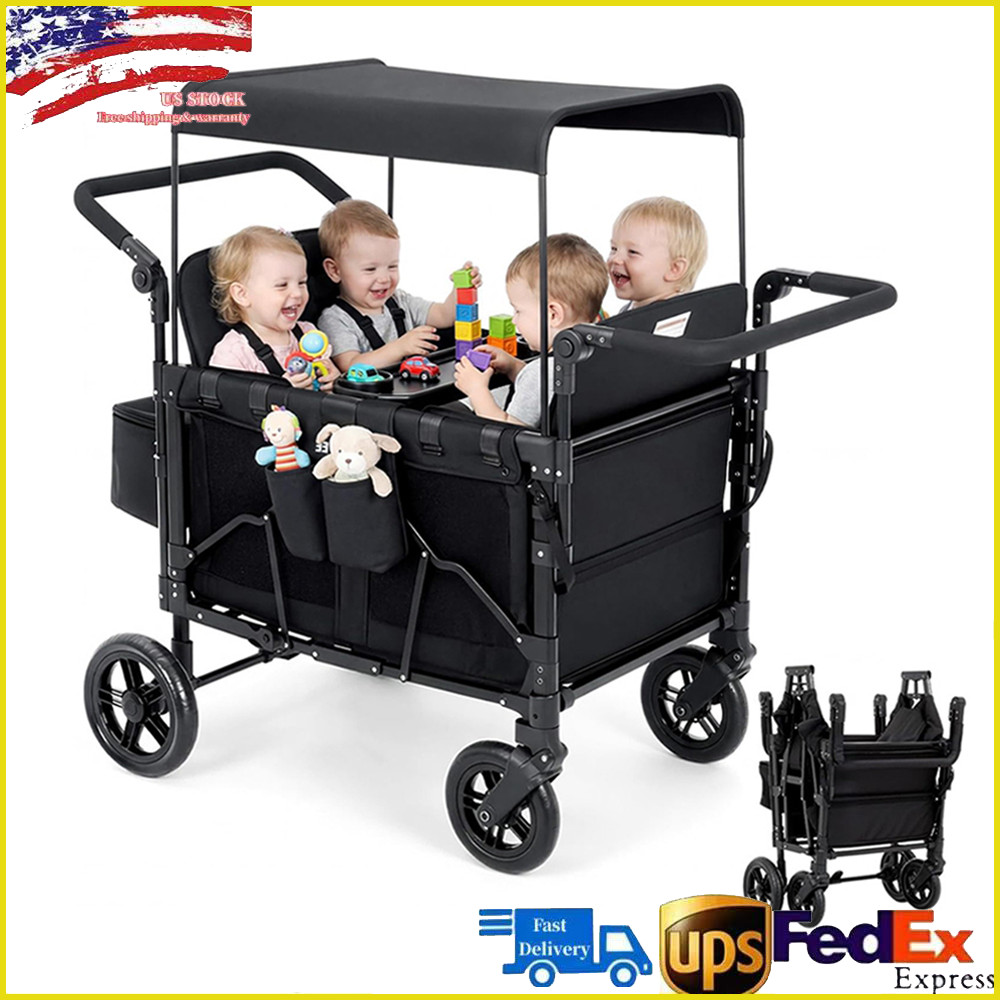 4 Seater All-Terrain Wagon Stroller Premium Wagon Stroller with Safety Harness