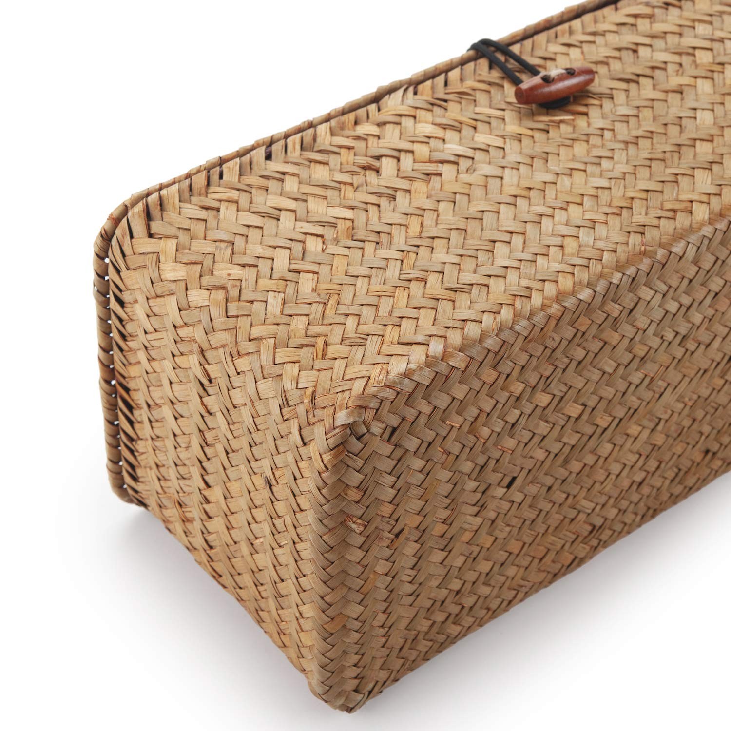 Seagrass Storage Basket with Lid Rectangular Small Woven Shelf Baskets with S...