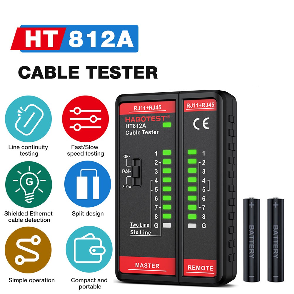 HABOTEST HT812A Network Ethernet Lan Internet Cable Tester Test Tool CAT5 RJ45