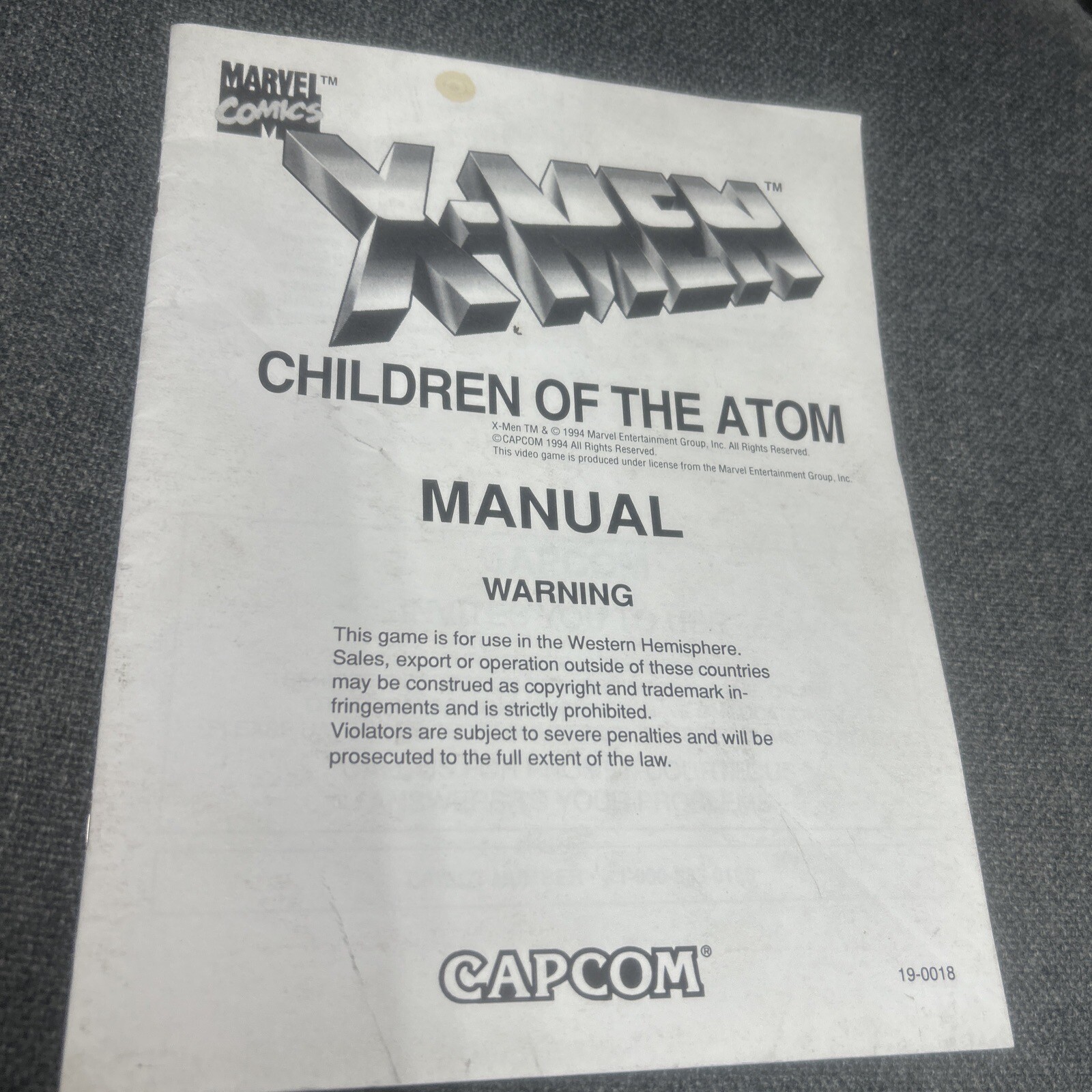 Capcom X-MEN CHILDREN OF THE ATOM Arcade Video Manual - good used original