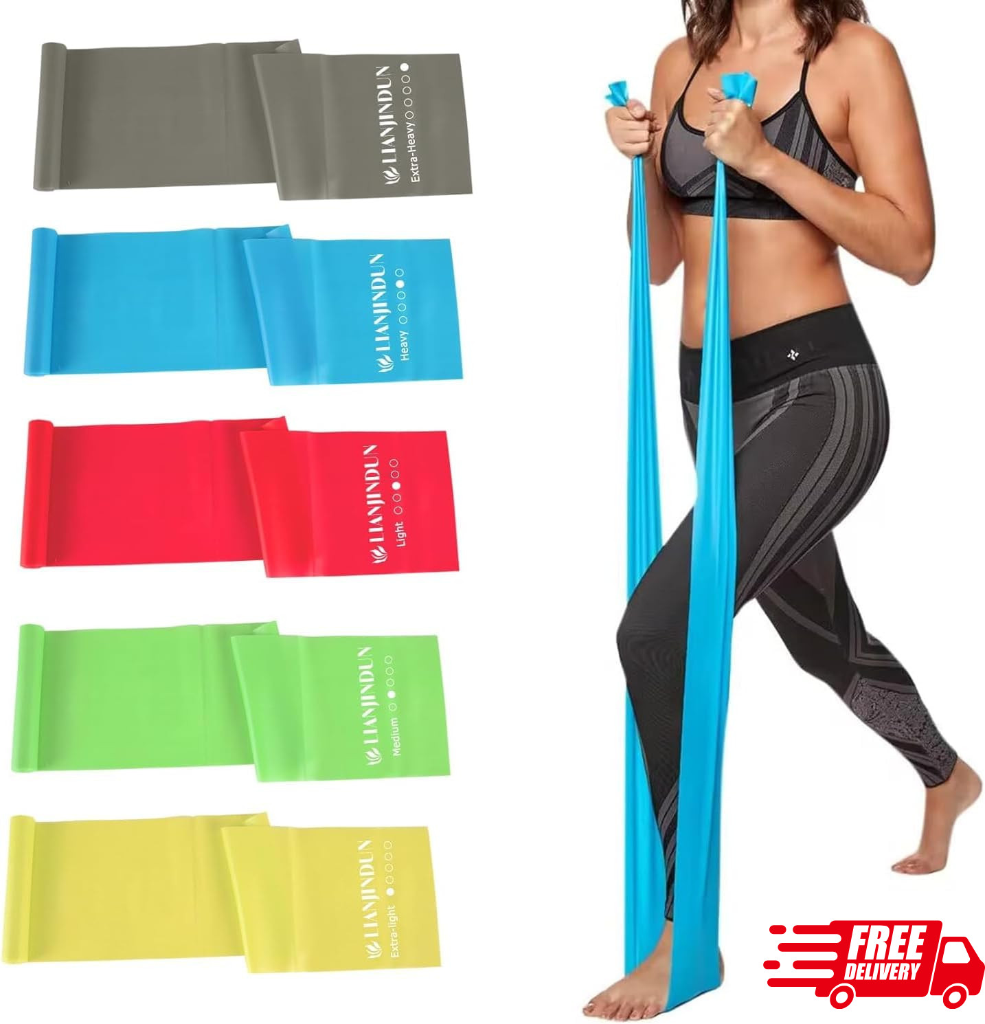 5 Pcs Professional Resistance Bands. Latex-Free, Pilates Band, Work O