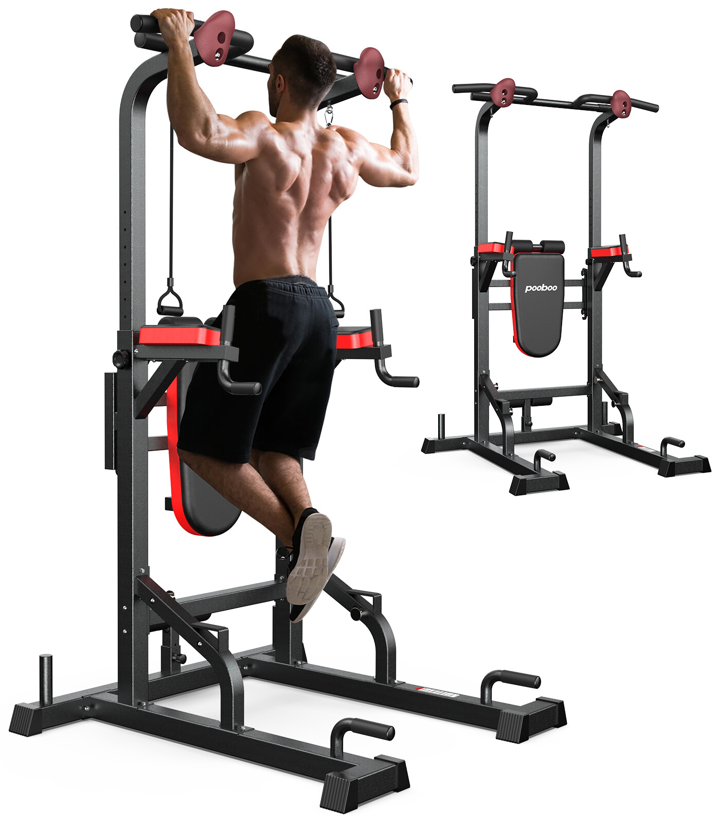 Power Tower MultiFunction Strength Training Dip Station Pull Up Bar With Bench