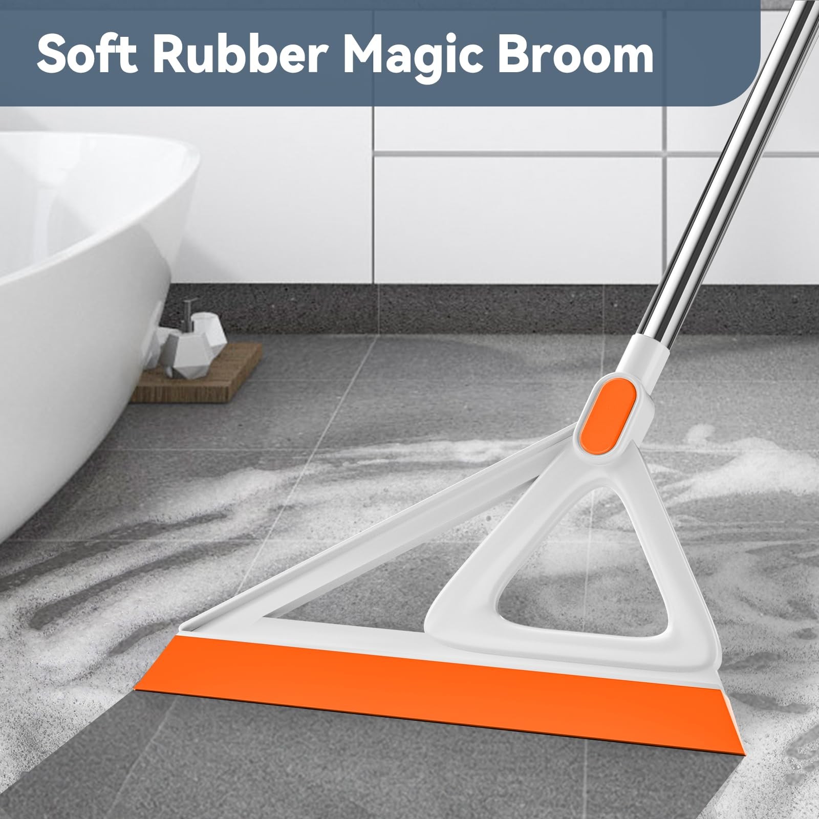 Magic Rubber Broom, 54 Inch Floor Squeegee, Dry Glass Tool, Orange