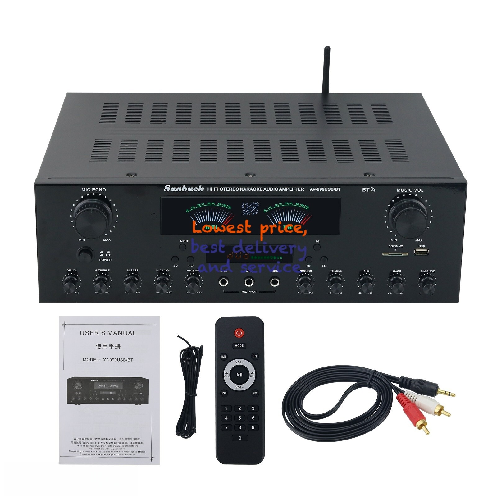 AV-999BT 7 Channel Bluetooth Amplifier Hifi Stereo Audio Amp 1000W Peak Power