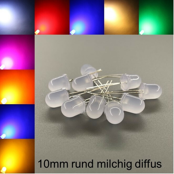 10mm LEDs Milky Diffuse All Colours Inc Resistors Light Emitting Diodes LED 10mm