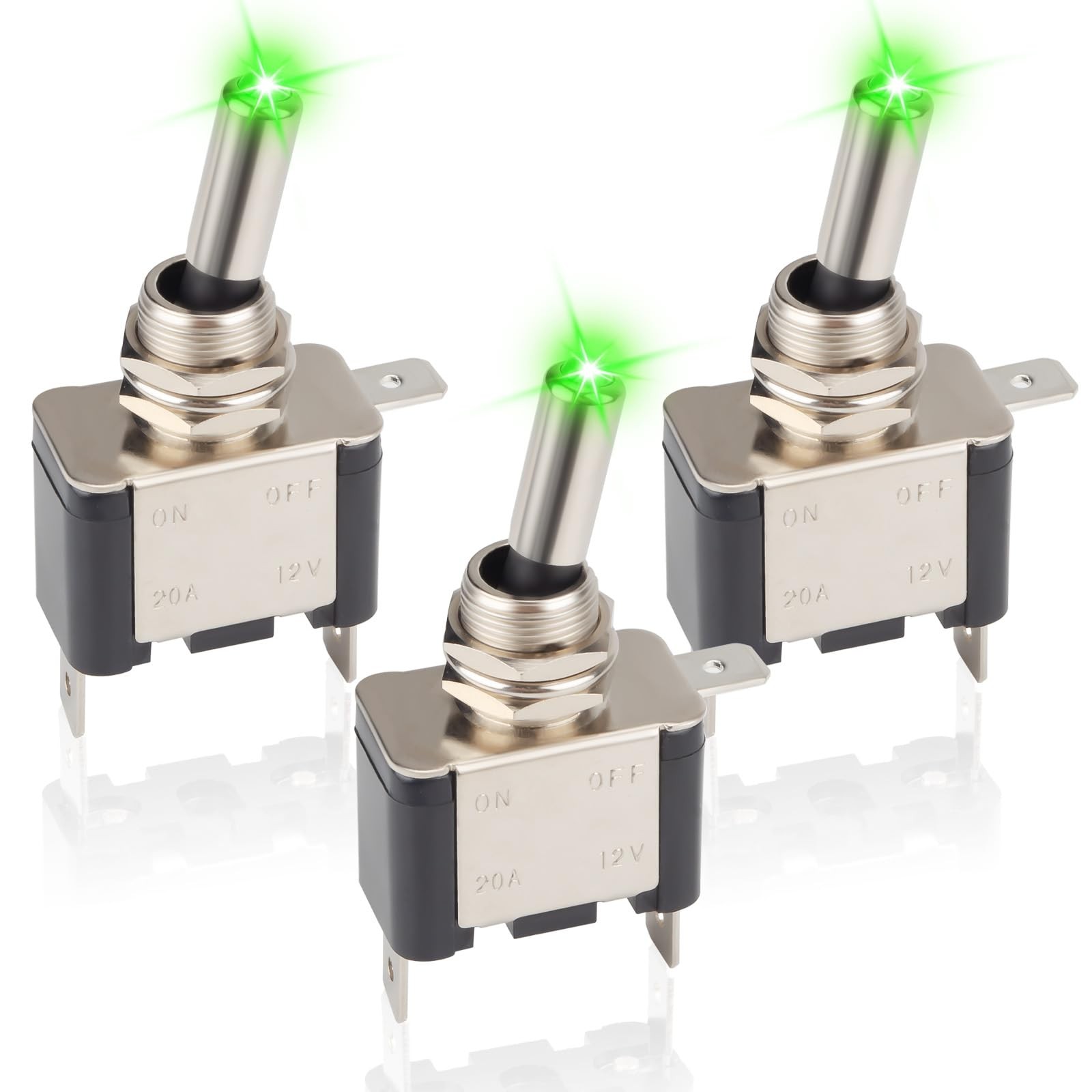 3 PCS LED Lighted Rocker Toggle Switch, 12V SPST 2Pin On/Off Rocker Switch, 20A