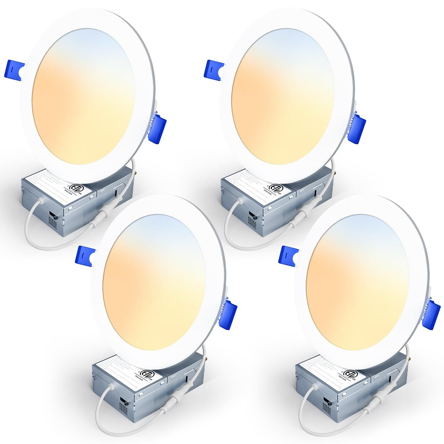 Veriligt 6 Inch LED Recessed Light, 5CCT, 1200LM, 12W, 4 4 Pack, White-6