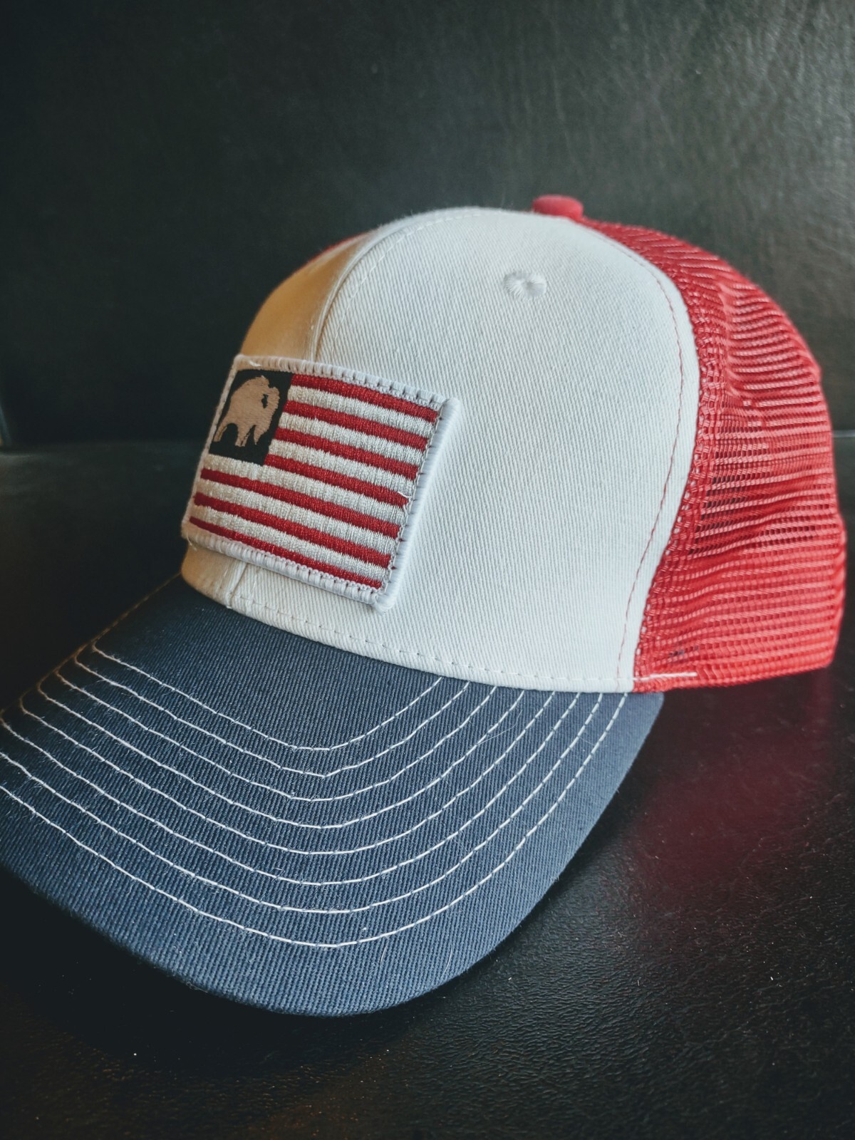 Men's BISON COOLERS Red White & Blue USA Flag Logo Hat adjustable 🦬🇺🇲