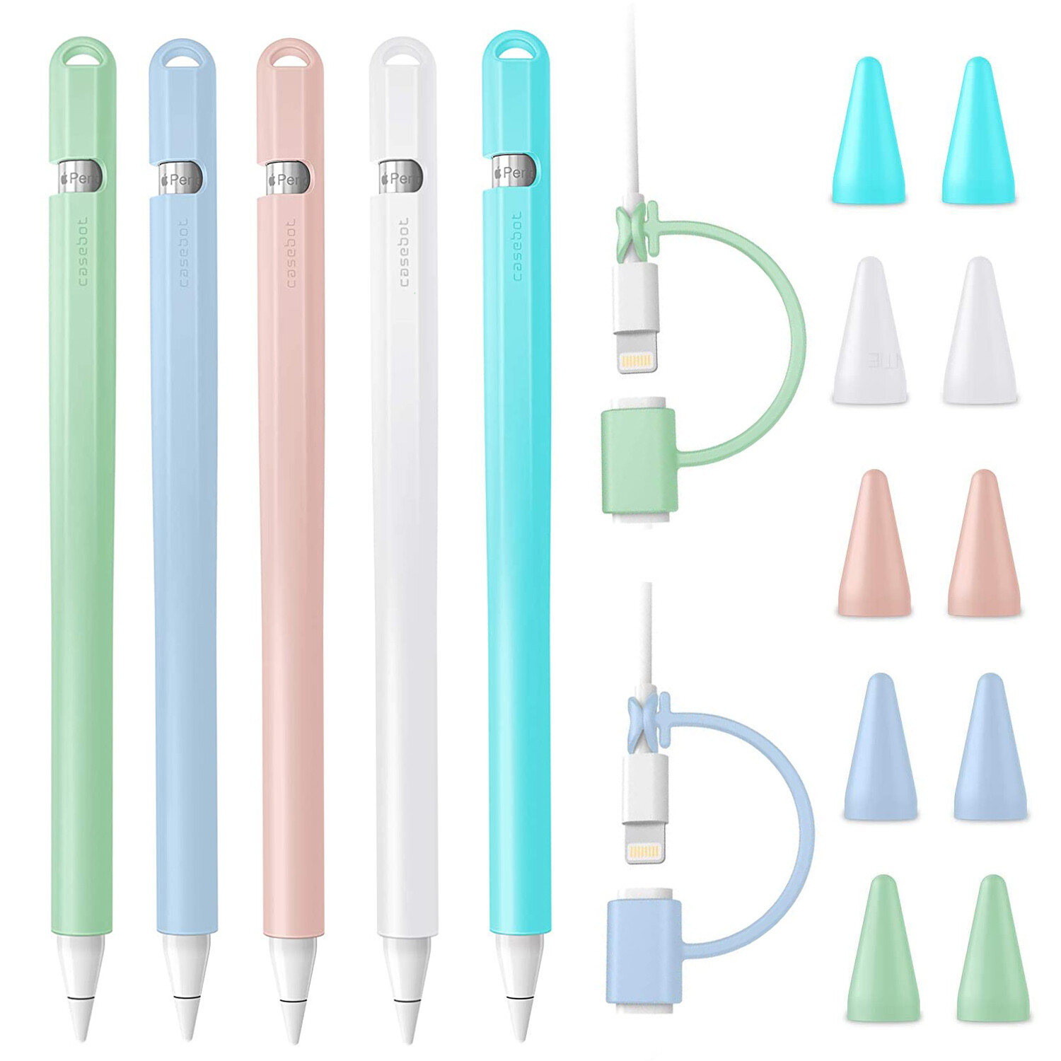 Silicone Sleeve for Apple Pencil 1st Pen Skin Case Cover Grip Holder+2 Nib Cover