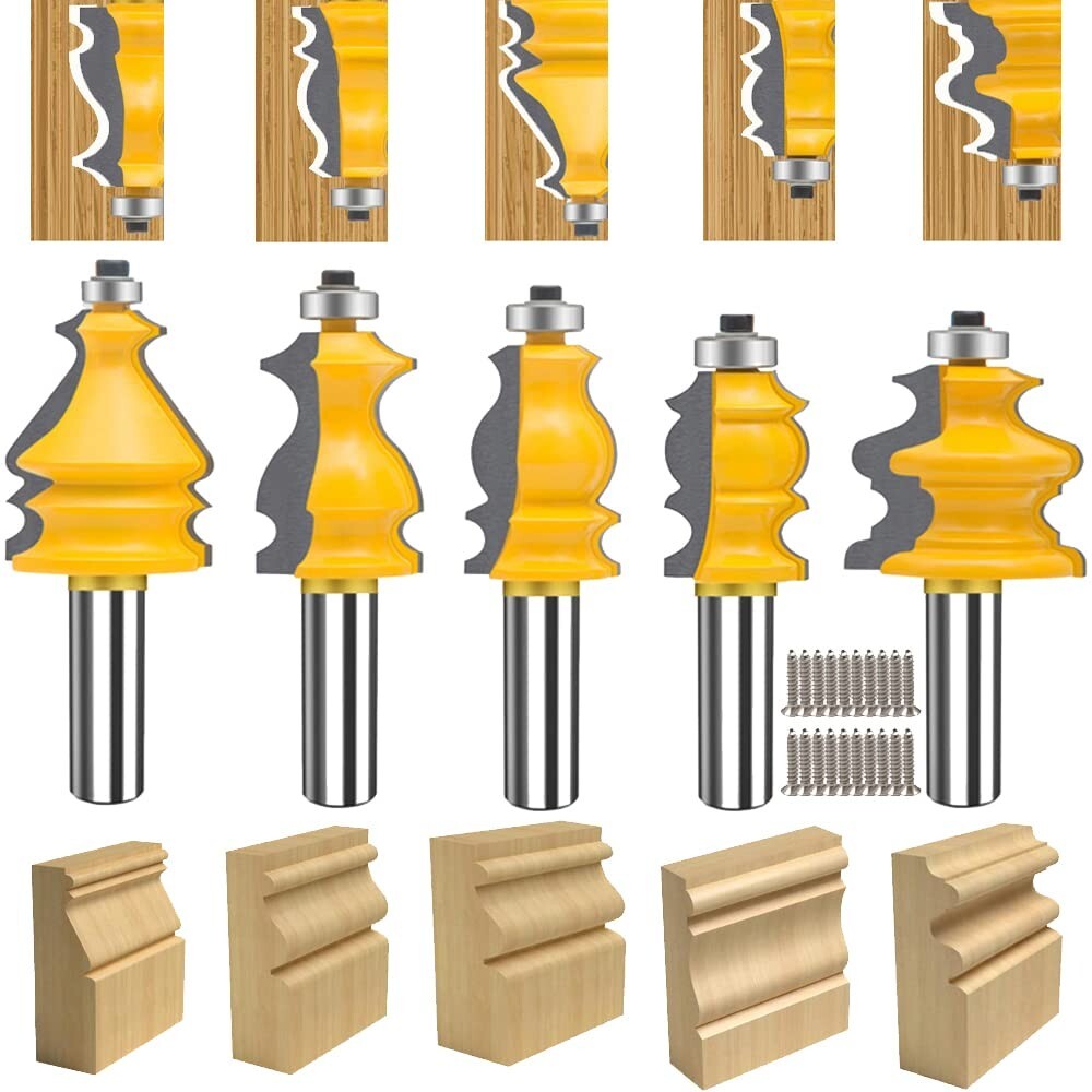 TAIWAIN 1/2 Inch Shank Router Bit Set Picture Frame Molding Woodworking, Black