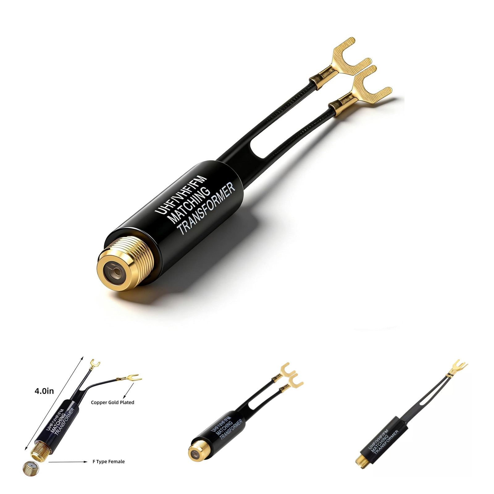 Gold Plated 75 to 300 Ohm Matching Transformer Balun Adapter with F Female Jack