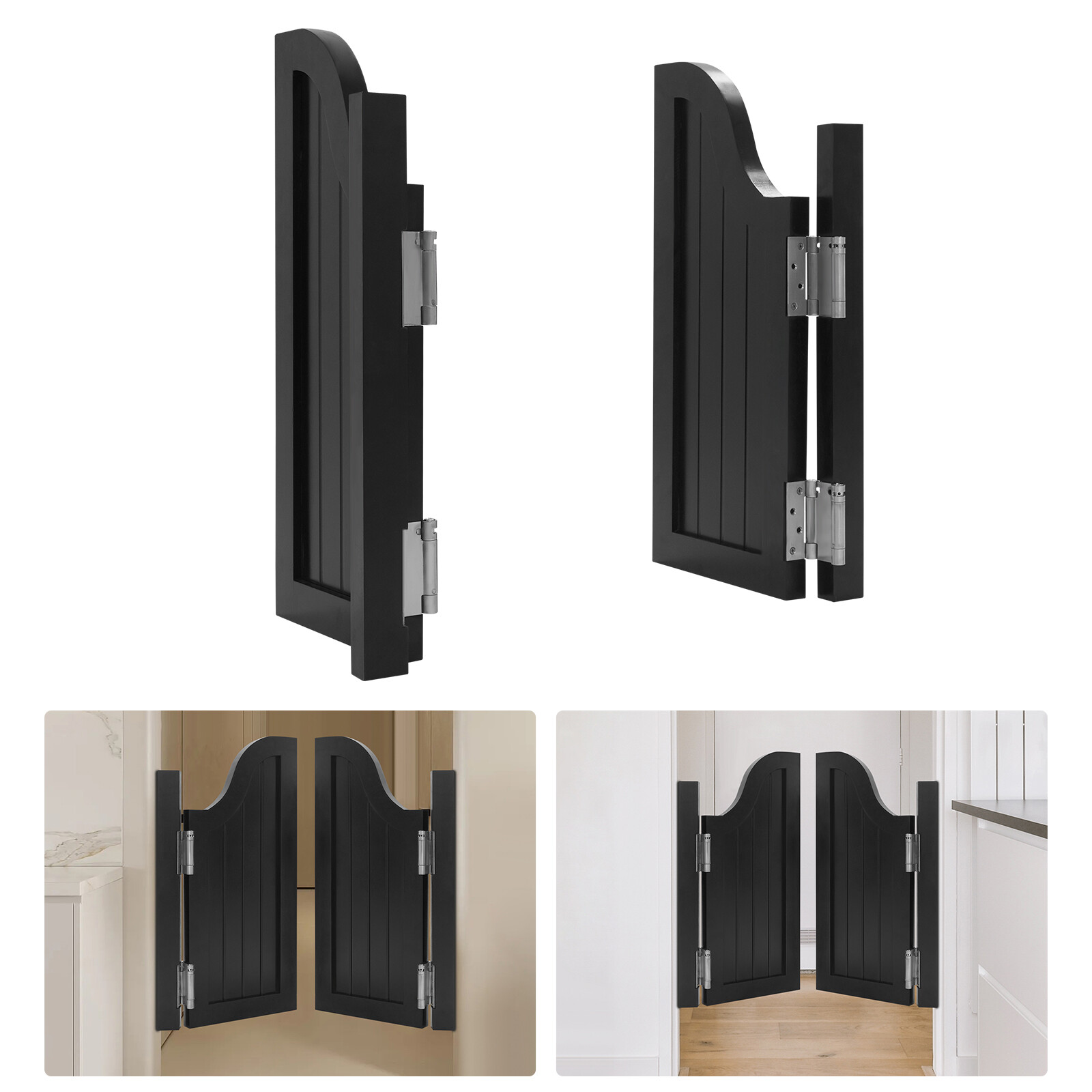 Modern Swing Solid Wood Door Vertical Stripe Partition Door 70x70cm Black