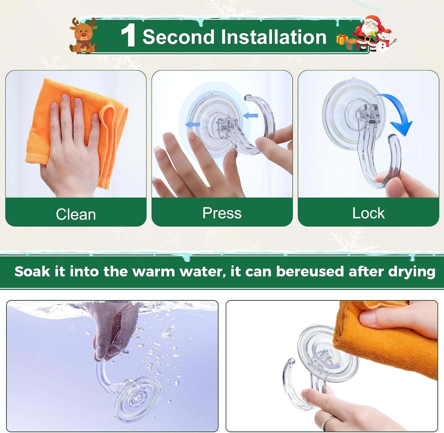 4 Pack Wreath Hangers for Front Door, Large Suction Cup Hooks | 1.9" Diameter...