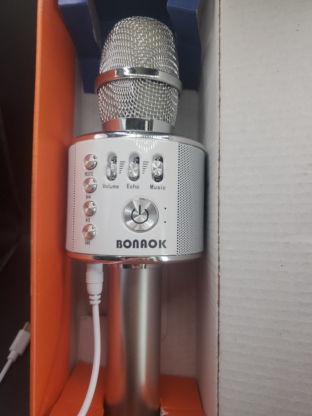 Karaoke Microphone,Rechargeable Microphone Karaoke Wireless Bluetooth Silver.