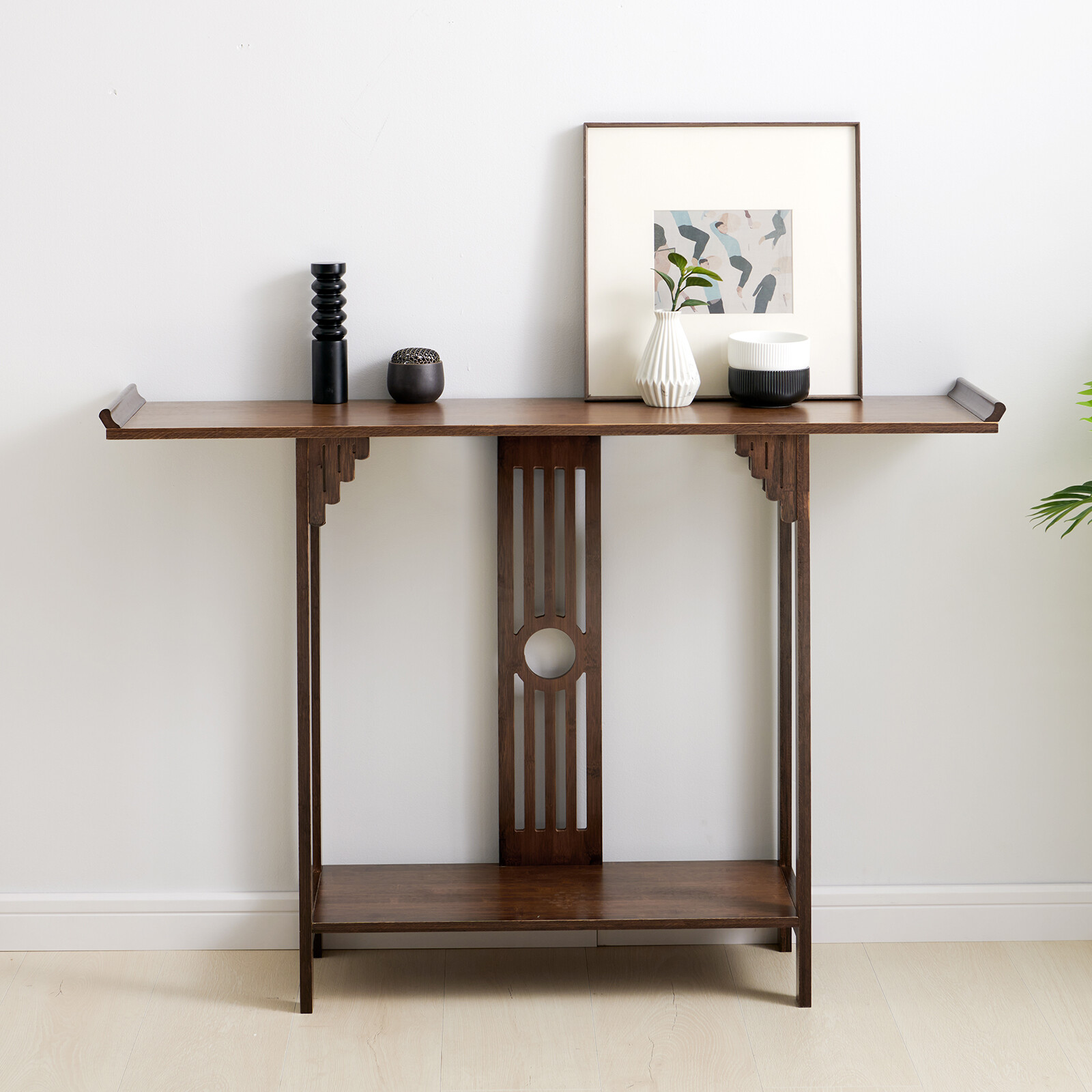 2-Tiers Long and Narrow Side Table Slim Accent Table HOT Versatile Bamboo Table