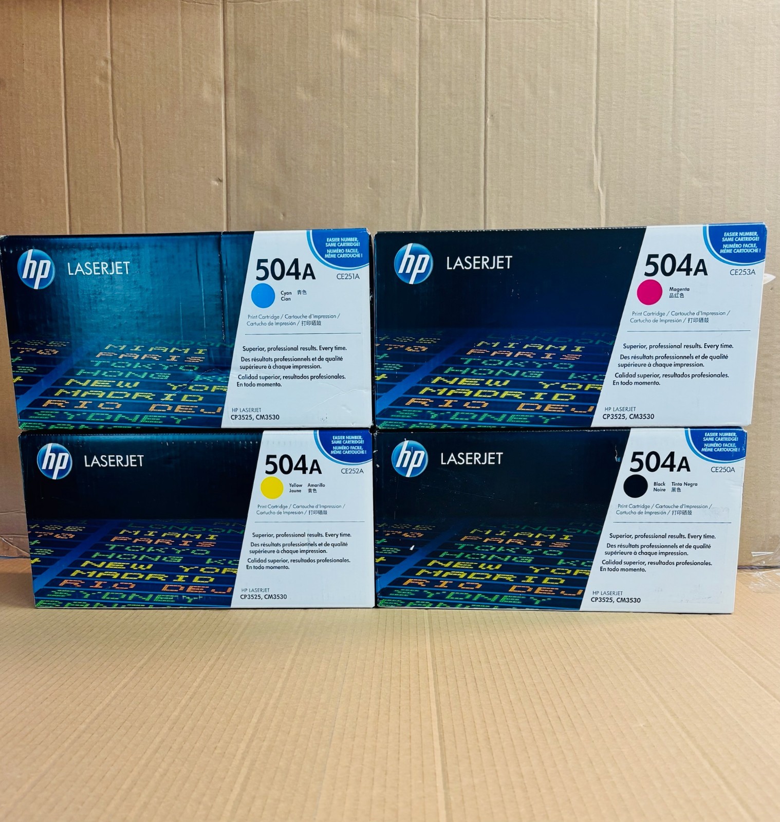 4 Genuine  HP504A CP3525 CM3530 CMYK Toner CE250A, CE251A, CE252A, CE253A