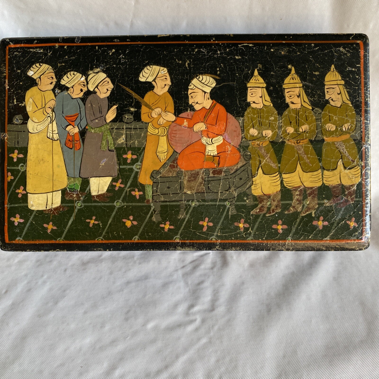 Hand Made India Papier Machie Trinket Box Men And Elephants