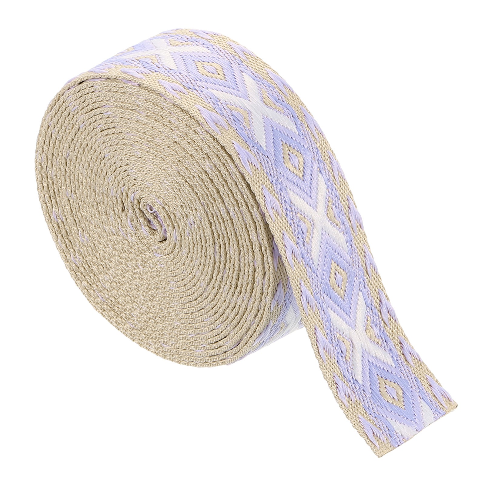 5Yards Cotton Webbing Strap 38mm Jacquard Webbing Purse Strap Light Purple-White