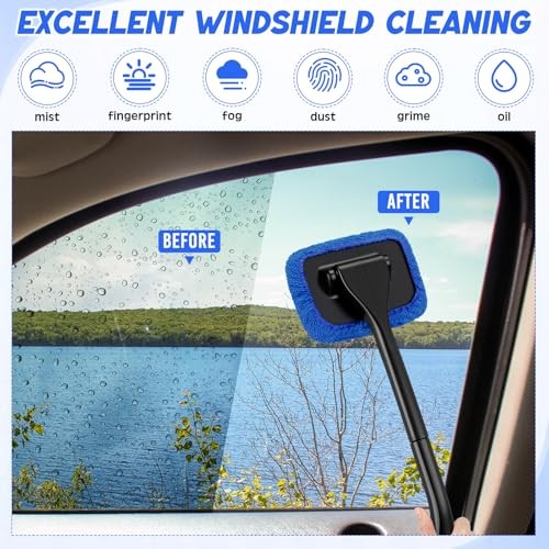 8 Pcs Car Windshield Cleaner Tool Kit with Removable Handle, Royal Blue