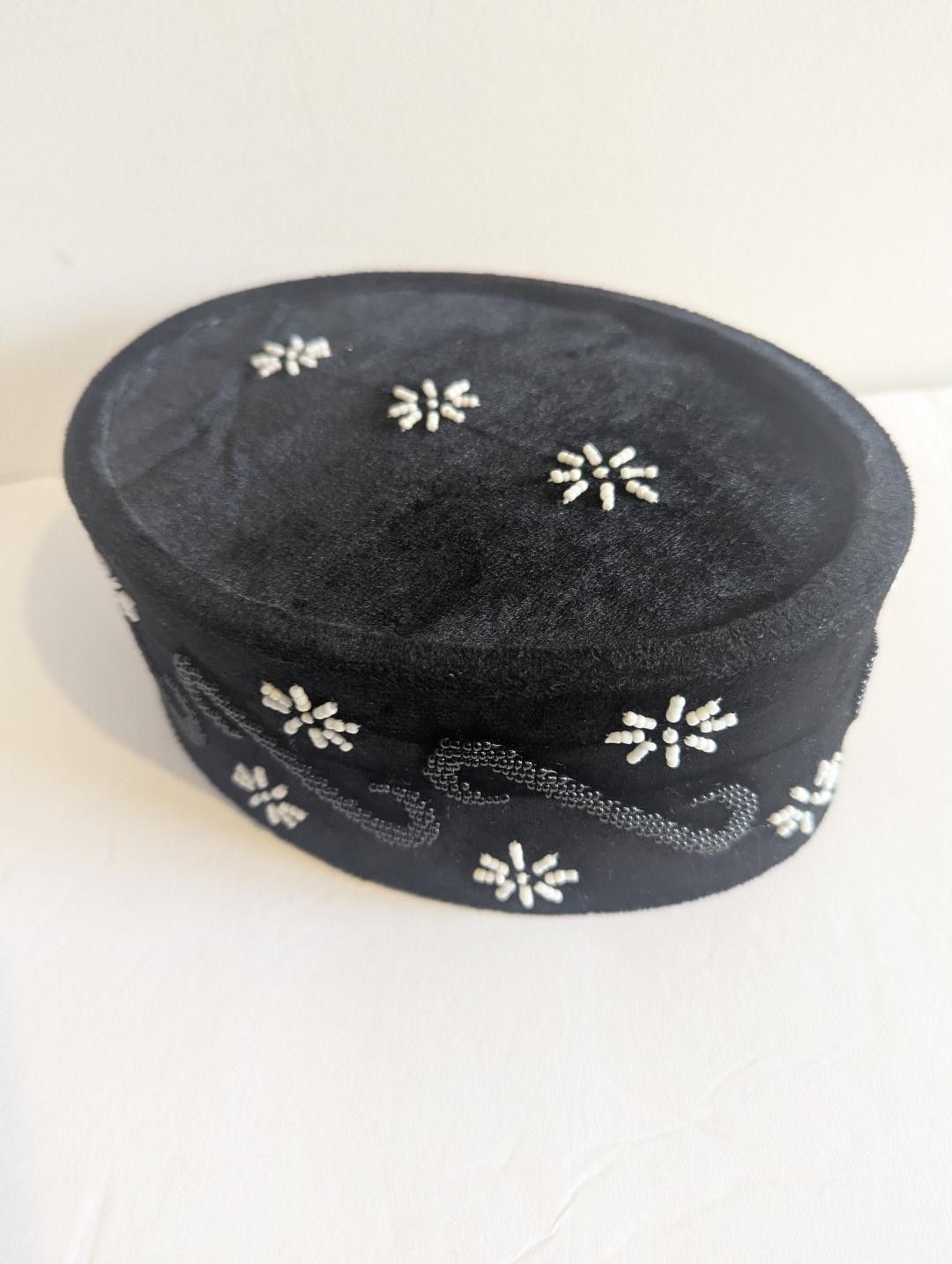 African (Nigerian) Velvet Hat (black/white design)