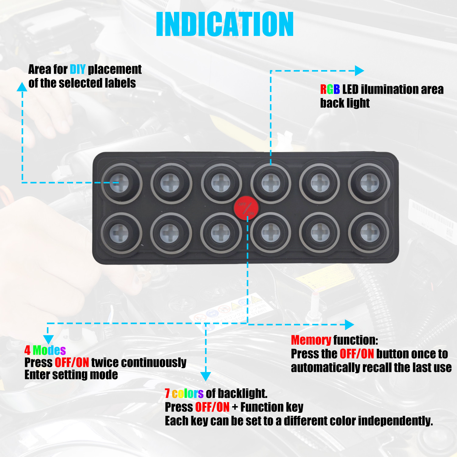 12 Gang RGB Switch Panel Toggle Momentary Pulsed SOS Circuit Control Relay Box