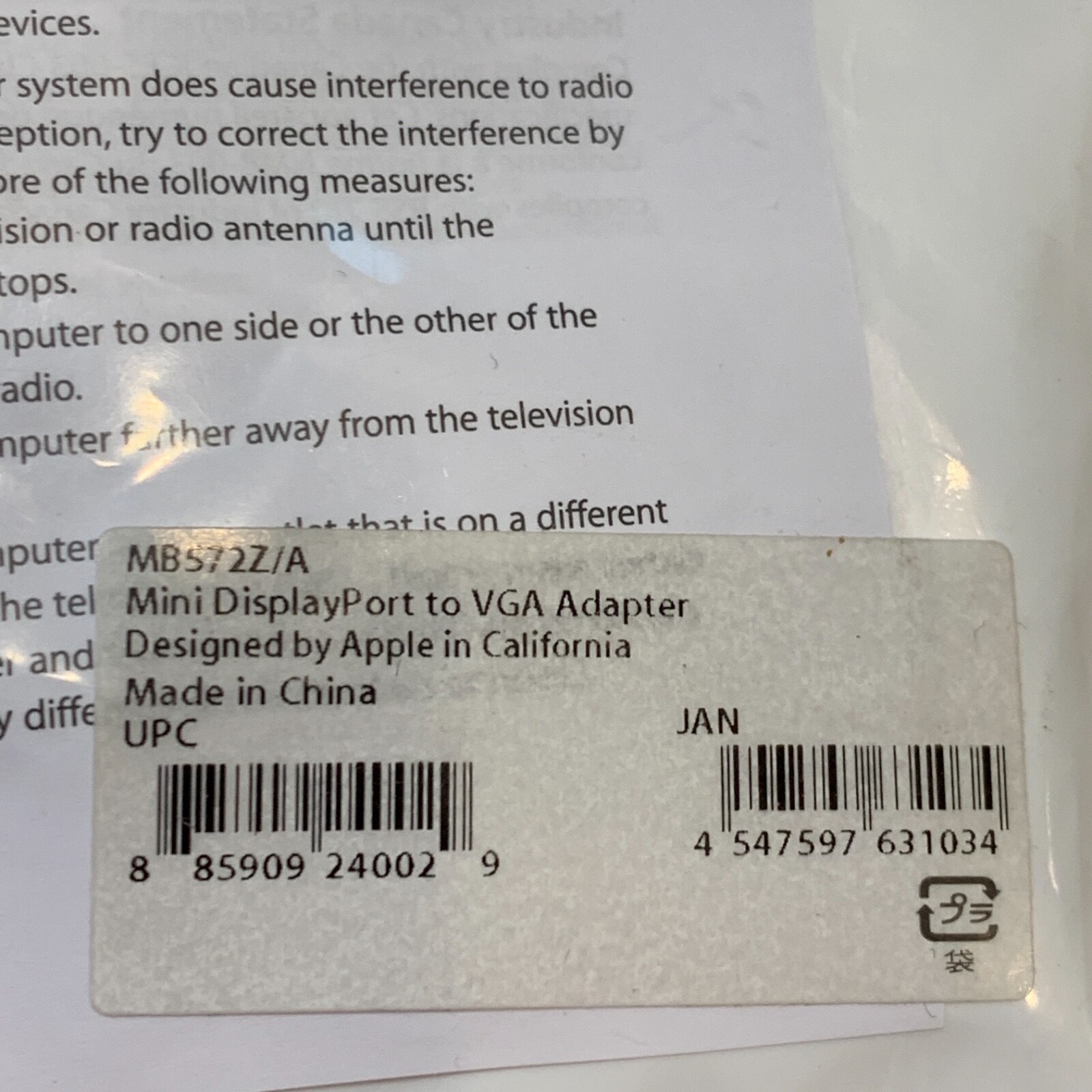 Apple MB570LLB Mini DisplayPort to DVI Adapter - White FAST SAME DAY SHIPPED